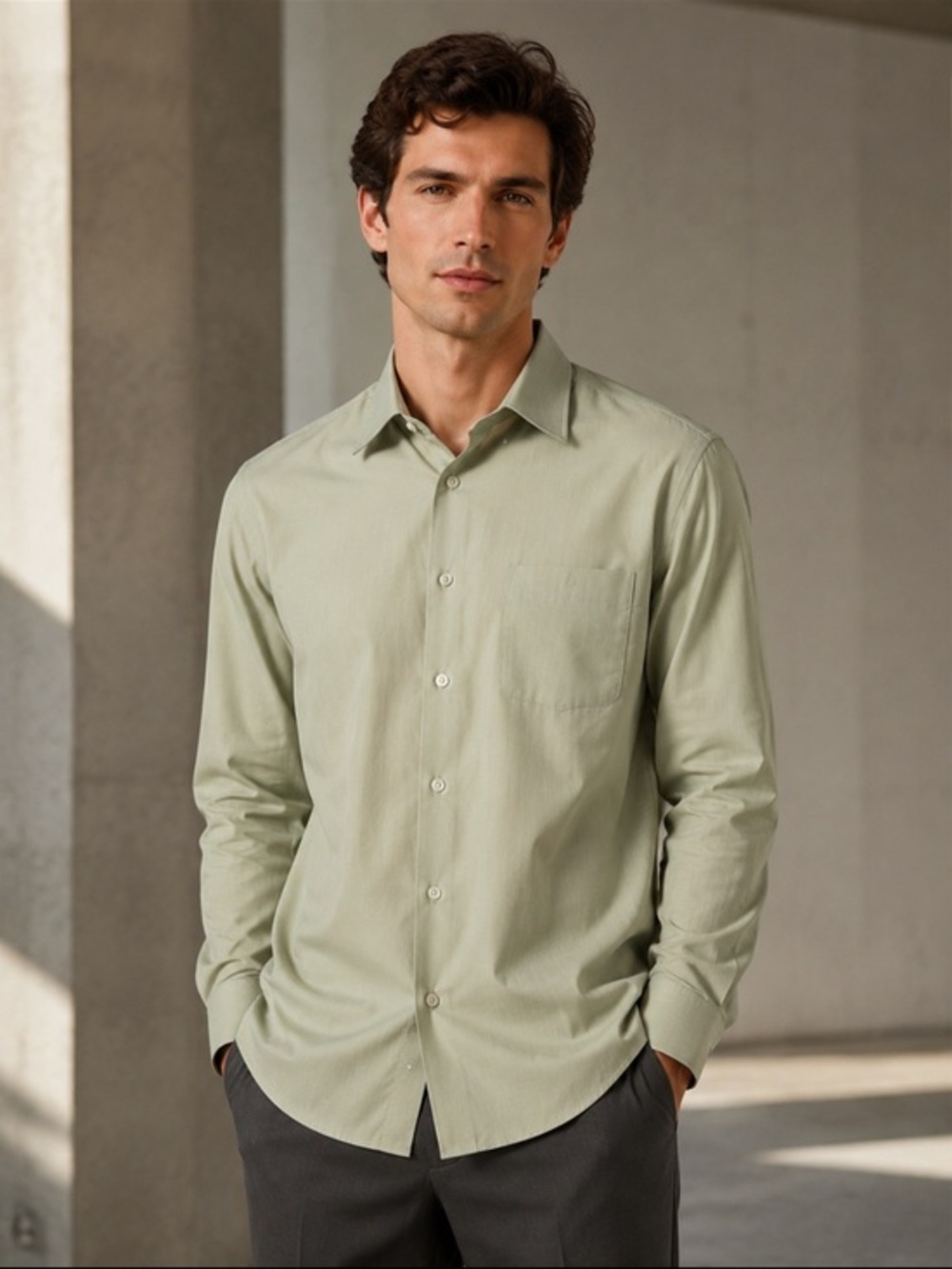 BOSS Hugo Boss Men’s Sage Green Long Sleeve Button-Up Shirt 16.5 34/35